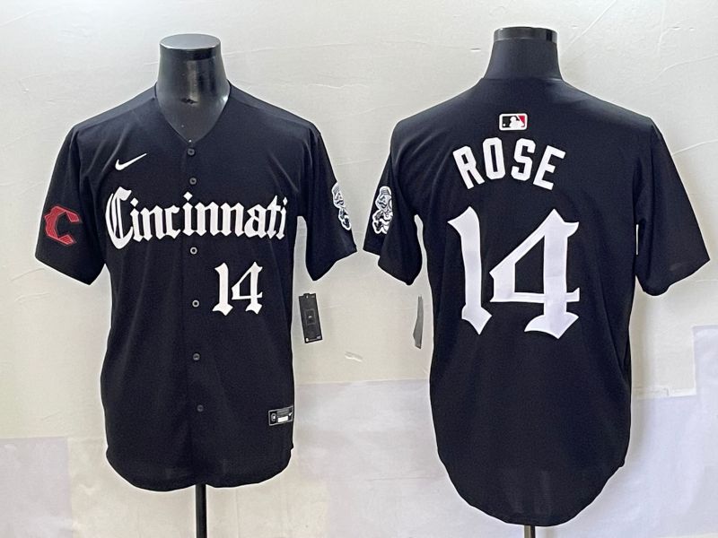 Men 2025 Cincinnati Reds #14 Rose Black Five generations Joint Name Nike MLB Jersey style 13